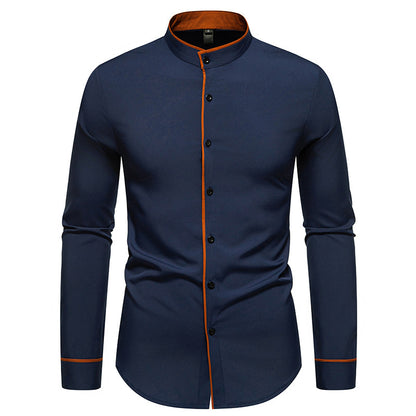 Chemise à manches longues pour hommes avec col montant moderne et détails brodés Chic und Stil
