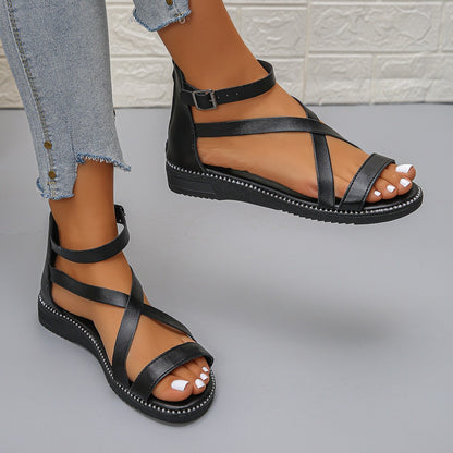 Sandales à brides pour femmes avec semelle intérieure confortable et décoration élégante de boucles Chic und Stil