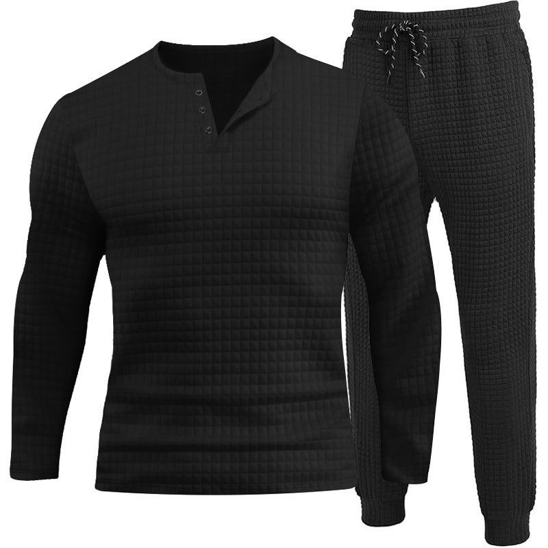 Three-piece set for men with textured long sleeve t-shirt and jogger pants Chic und Stil