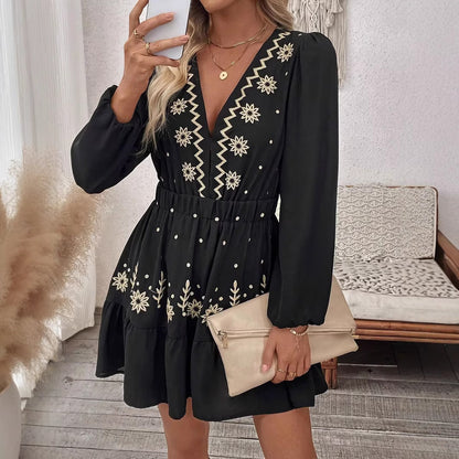 Femmes Bohémien Robe Mini Brodée Chic und Stil