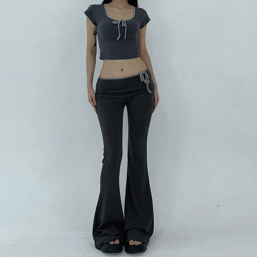 Pantalons de yoga évasés pour femmes avec taille élastique et tissu côtelé Chic & Stil