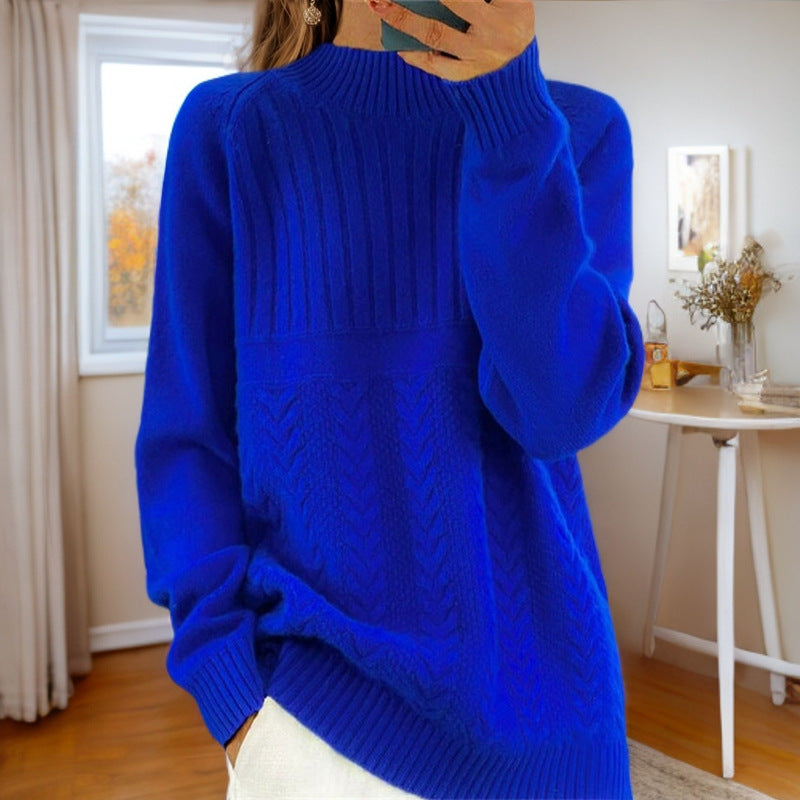 Pull en tricot pour femmes avec motif torsadé créatif et col montant Chic und Stil