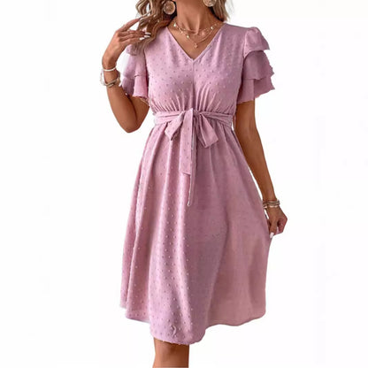 Femme Élégante Robe à Manches Volantes Col V Chic und Stil