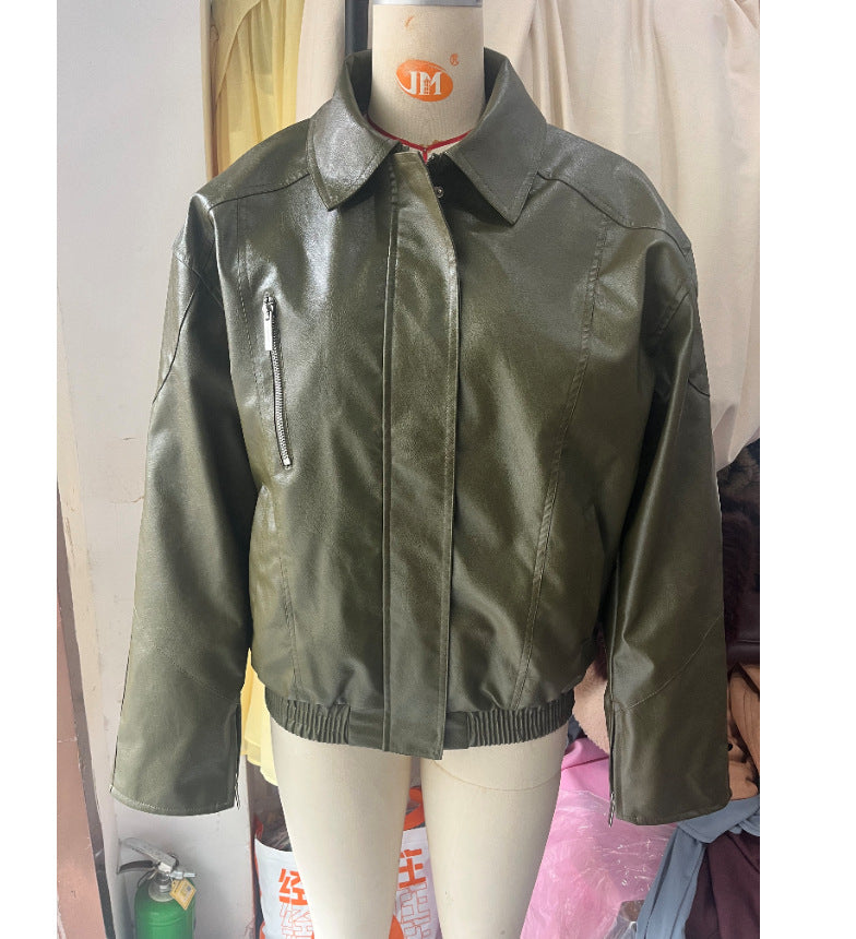 Dame cuir veste avec coupe décontractée oversized Chic und Stil