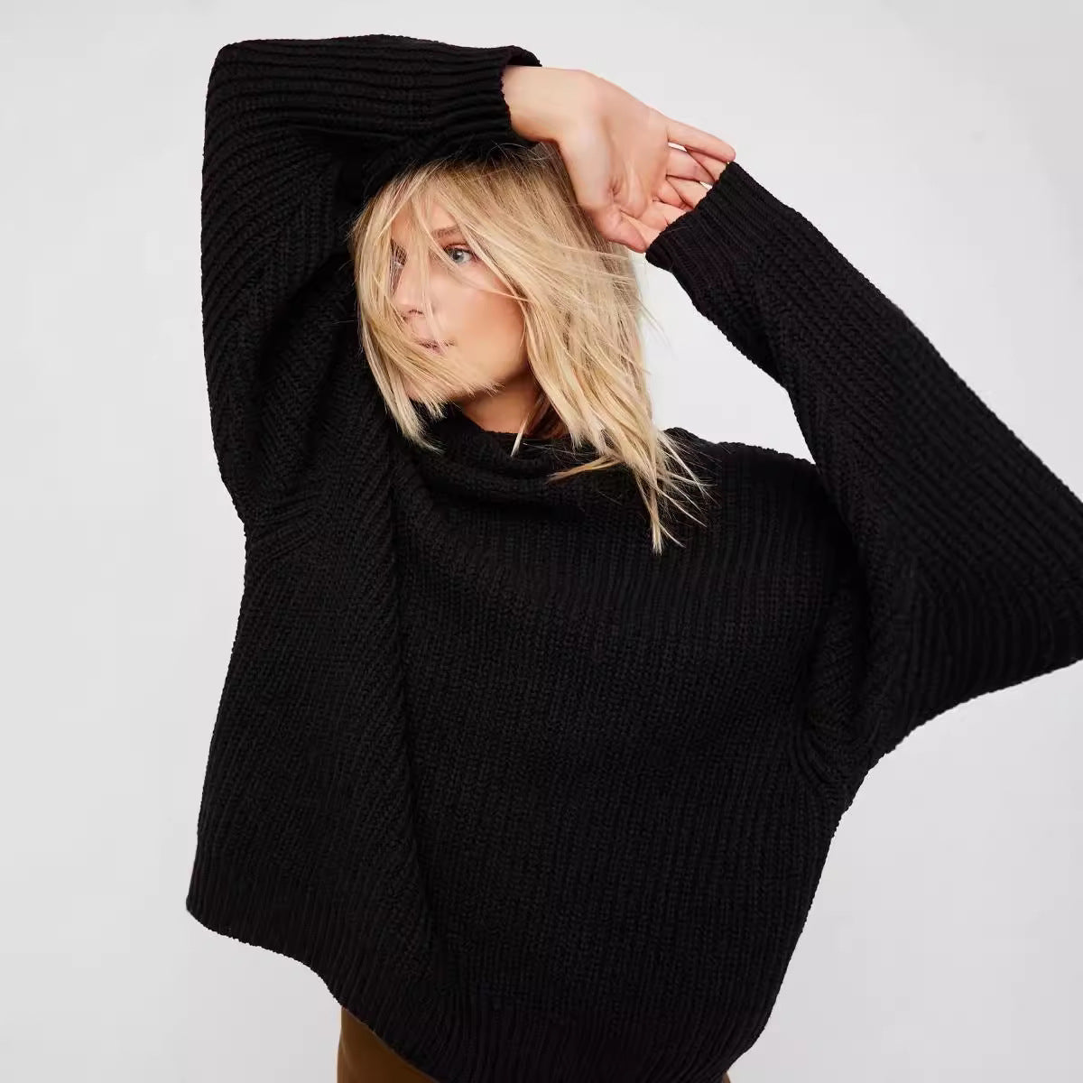 Pull-over en maille épaisse pour femmes avec col roulé décontracté et manches raglan Chic und Stil