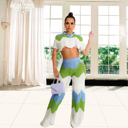 Ladies' set with crochet crop top and wide palazzo pants Chic and Style