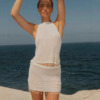 Robe en filet pour femmes en matériau de haute qualité avec détails à franges Chic und Stil