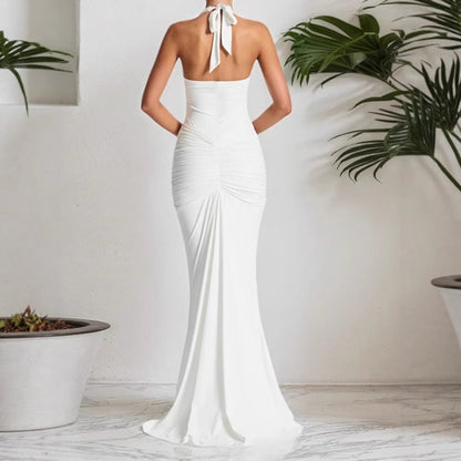 Femme Robe Maxi Élégante avec Décolleté V Profond et Fronces Chic und Stil