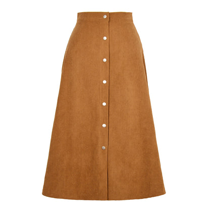 Long corduroy skirt for women with button placket Chic and Style