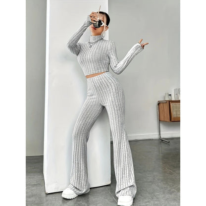 Casual women's clothing in crop-top and flared pants set Chic and Style