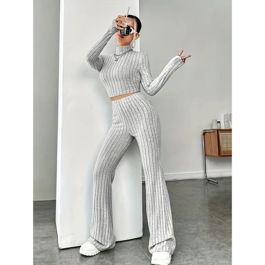 Casual women's clothing in crop-top and flared pants set Chic and Style