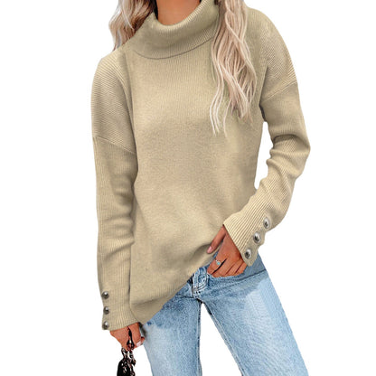 Pull à col roulé pour femmes avec un design texturé et des détails en boutons Chic und Stil