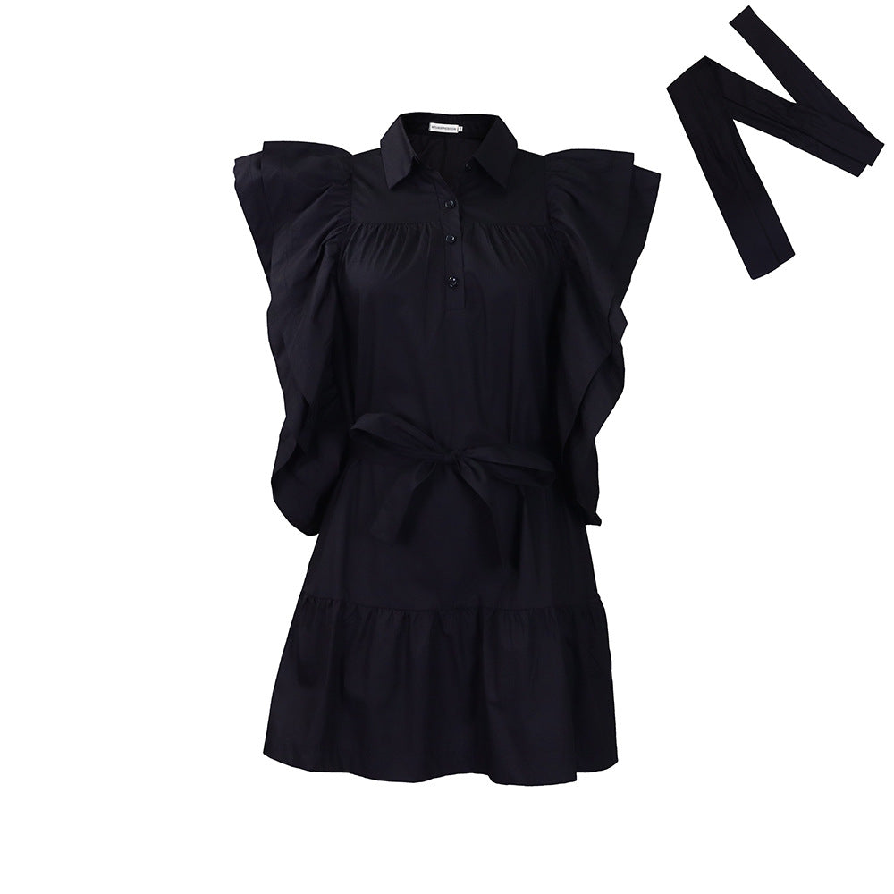 Robe chemise pour femmes avec des manches ruffle volumineuses et une ceinture à la taille Chic und Stil