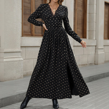 Robe maxi femme avec décolleté en V plongeant et motif ludique Chic und Stil