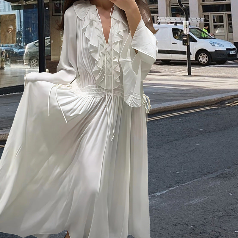 Robe maxi fluide pour femmes avec détails en volants et ceinture élastique Chic und Stil