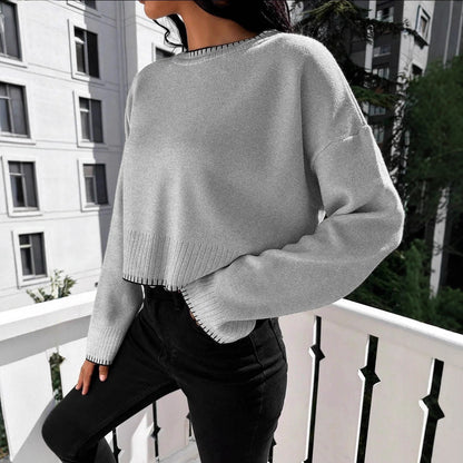 Pull en tricot décontracté pour femmes avec ourlet côtelé et épaules tombantes Chic und Stil