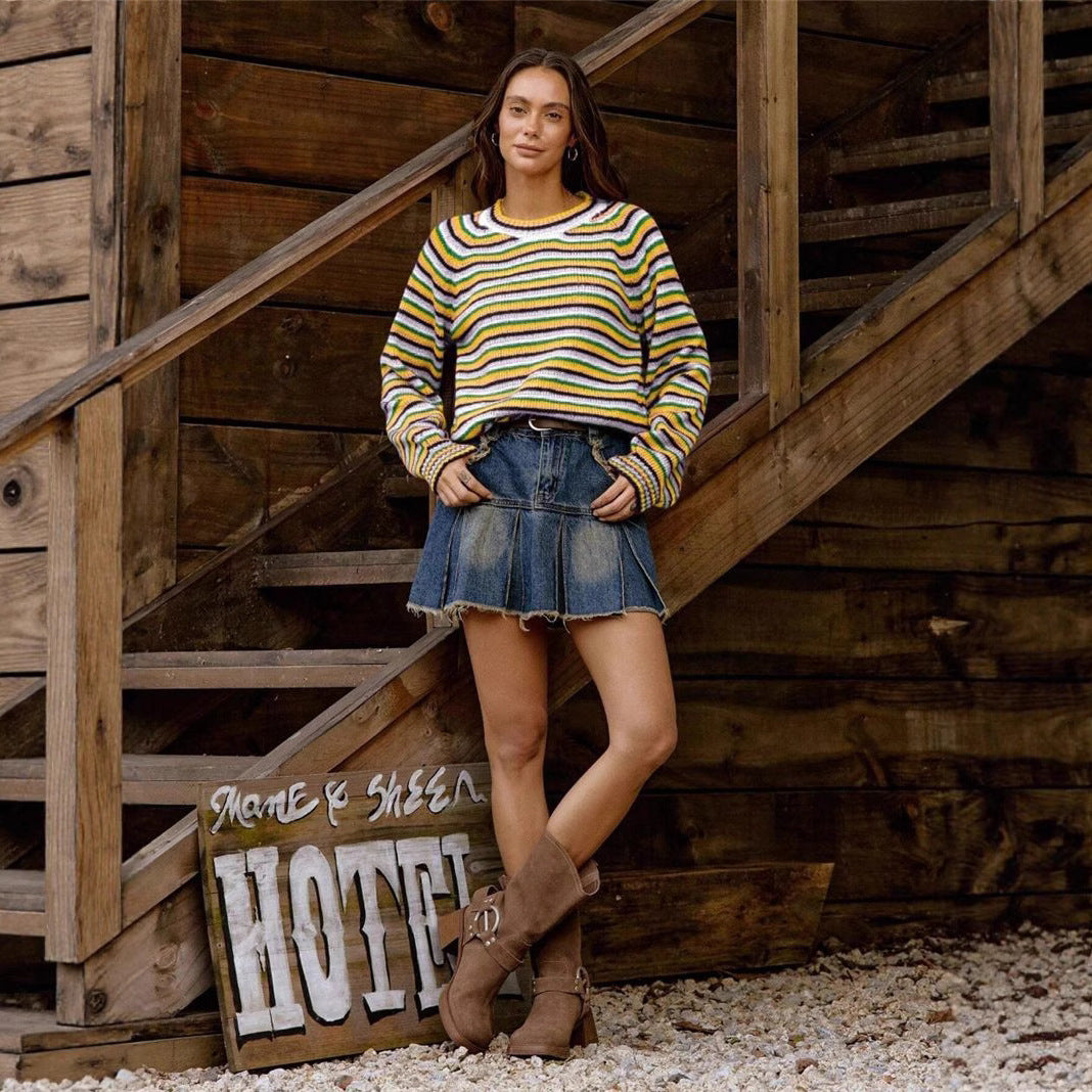 Pull en tricot décontracté pour femmes au look rayé moderne Chic und Stil