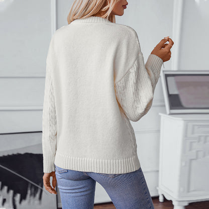 Pull en tricot pour femmes avec motif en torsades et grands bords Chic und Stil