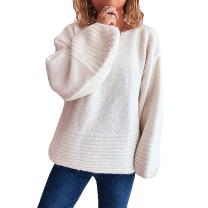 Pull en tricot douillet pour dames avec une coupe ample et des manches à volants tendance Chic und Stil