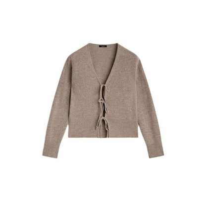Dames pull-over douillet avec ceinture à nouer et décolleté en V Chic und Stil