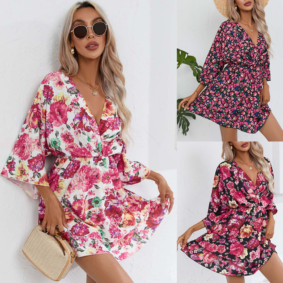 Robe chemise décontractée pour femme avec décolleté en V profond et manches amples Chic und Stil