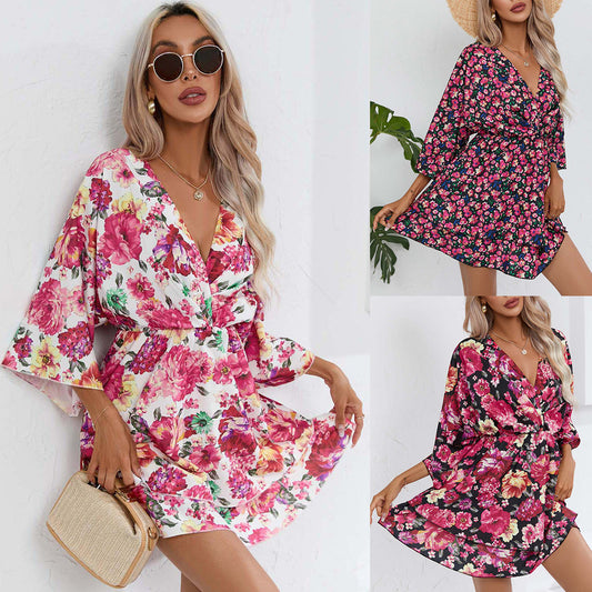 Robe chemise décontractée pour femme avec décolleté en V profond et manches amples Chic und Stil