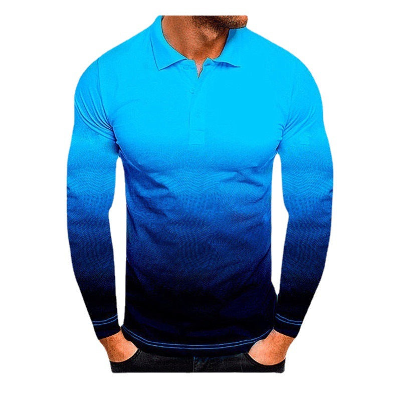 Men's long sleeve polo with a modern gradient of colors and performance material Chic and Style