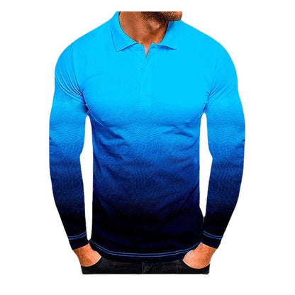 Men's long sleeve polo with a modern gradient of colors and performance material Chic and Style