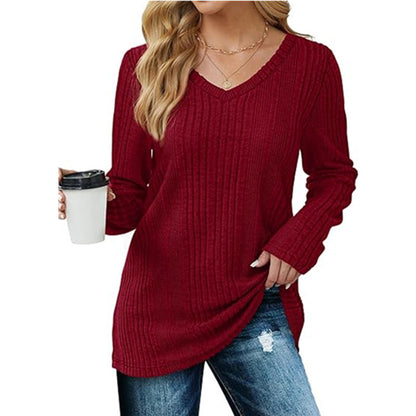 Pull féminin à col en V à la mode avec structure en côtes Chic und Stil