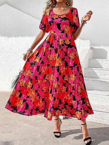 Robe maxi pour femme avec ourlet fluide et motif floral Chic und Stil