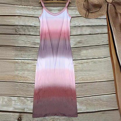 Robe maxi pour femmes avec décolleté en V sportif et dégradé de couleur tendance Chic und Stil
