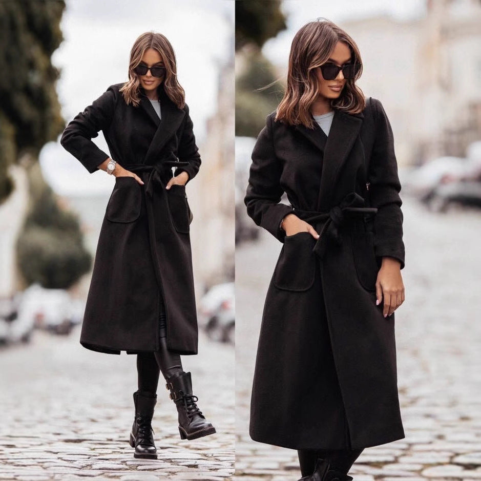 Dames élégant manteau portefeuille avec poches pratiques et ceinture ajustable Chic und Stil