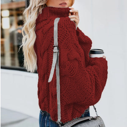 Pull-over à grosse maille pour femmes avec col montant et motif torsadé Chic und Stil