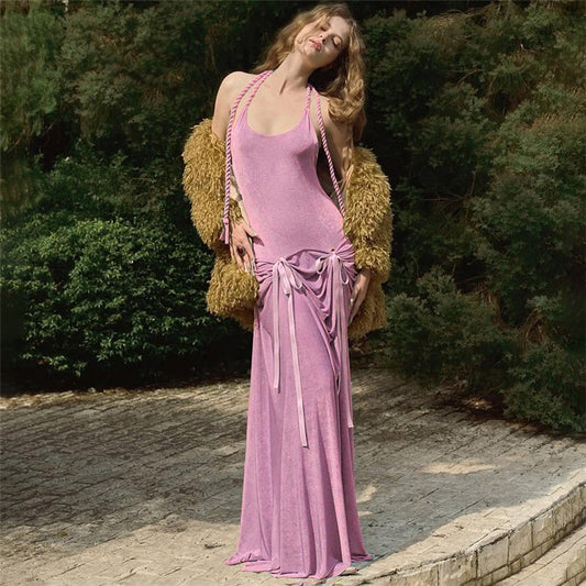 Dames Robe Maxi Élégante avec des Détails de Volants Raffinés et un Dos Étroite Chic und Stil