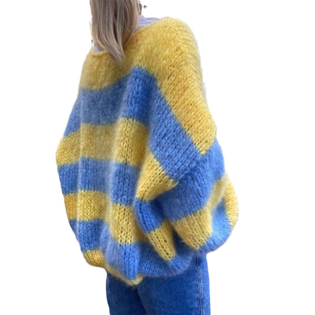 Dames Pull en maille surdimensionné avec motif rayé frappant Chic und Stil