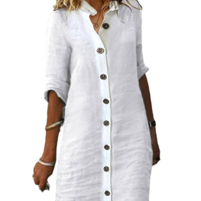 Robe chemise en lin pour femmes avec patte de boutonnage et manches retournables Chic und Stil