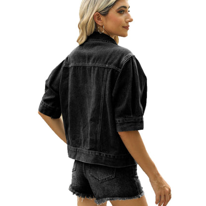 Veste en jean oversized pour dames au style streetwear moderne avec des manches courtes Chic und Stil