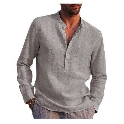 Chemise en lin pour hommes avec col Henley classique et poche poitrine Chic und Stil