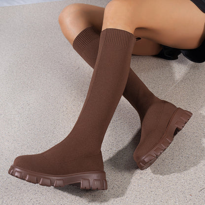Bottes en tricot hautes pour femmes avec semelle profilée antidérapante et tige élastique Chic und Stil