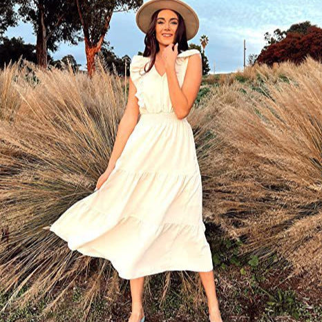 Robe maxi pour femmes avec détails en volants et taille élastique Chic und Stil