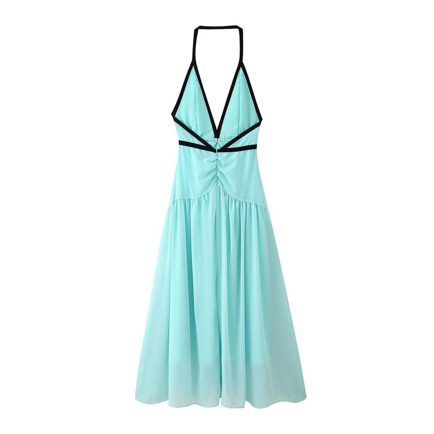Robe maxi pour femmes avec un élégant col halter et des détails romantiques en volants Chic und Stil