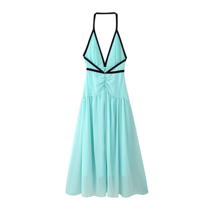Robe maxi pour femmes avec un élégant col halter et des détails romantiques en volants Chic und Stil