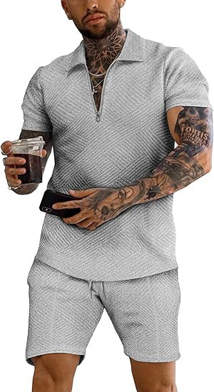 Men's trendy short-sleeve top with textured design and matching shorts Chic and Style