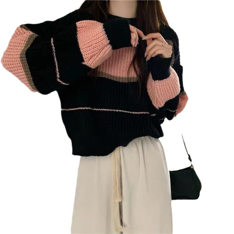 Pull en tricot épais pour femmes avec des rayures colorées et une coupe décontractée Chic und Stil