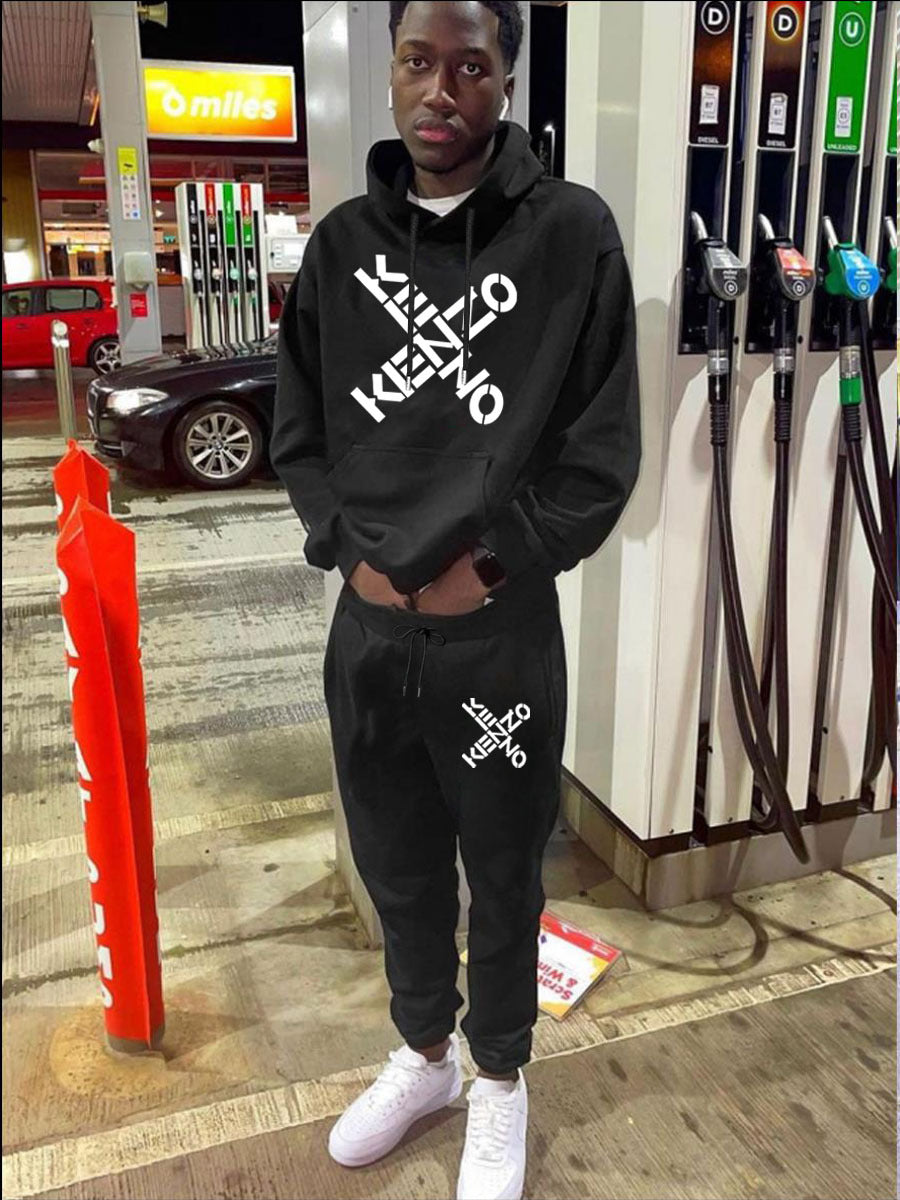 Sporty hoodie and jogger pants set for men with modern inscription Chic and Style