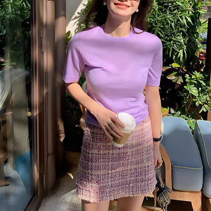 Haut à manches courtes doux pour femmes Chic und Stil