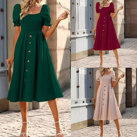 Robe midi à boutons sur le devant avec manches bouffantes Chic und Stil