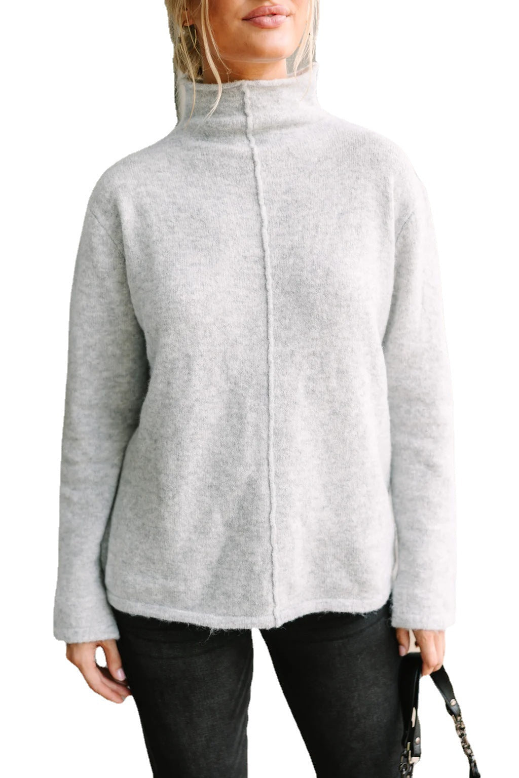 Dames élégant pull avec col haut et doux tricot fin Chic und Stil