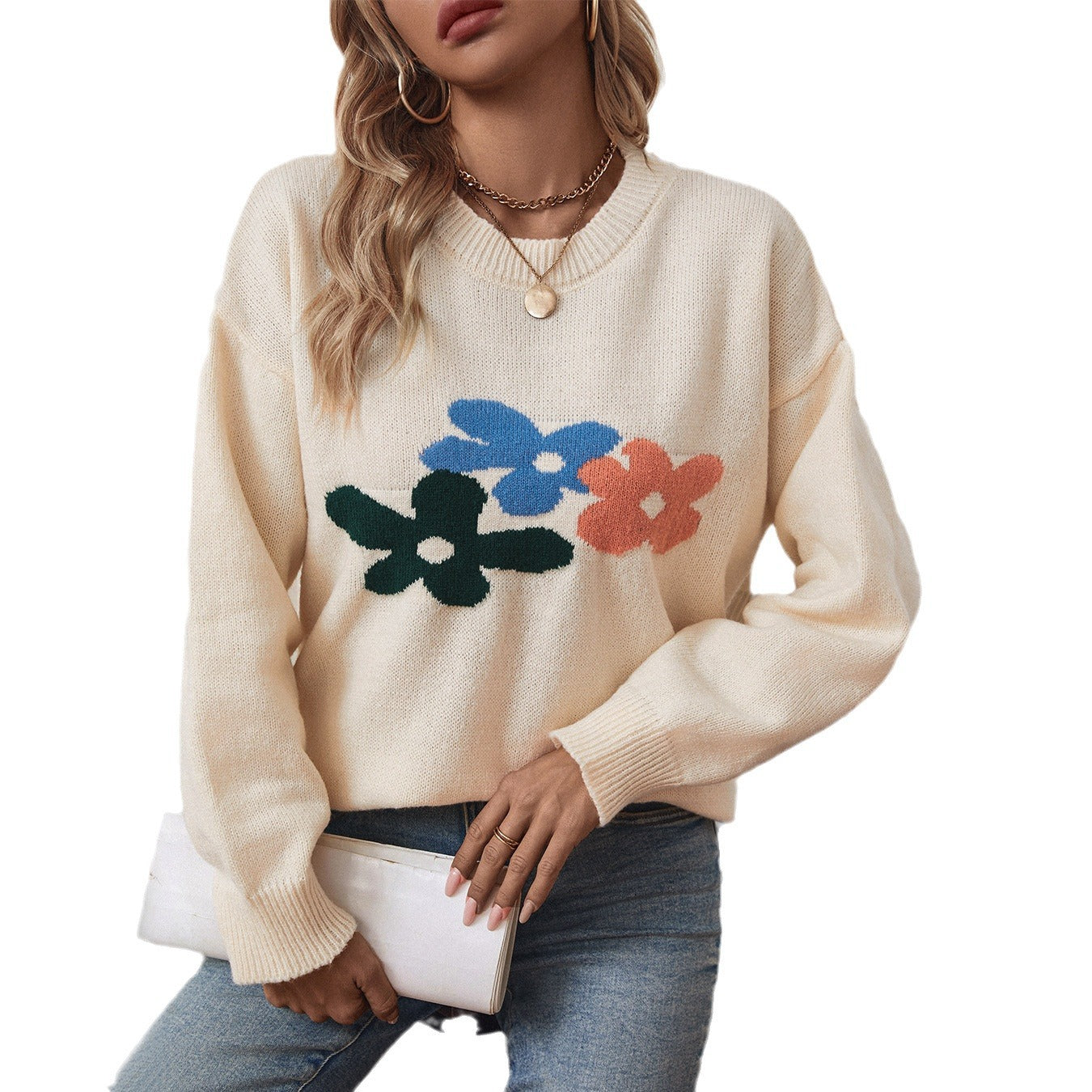 Pull décontracté pour femmes avec motifs floraux et col rond Chic und Stil