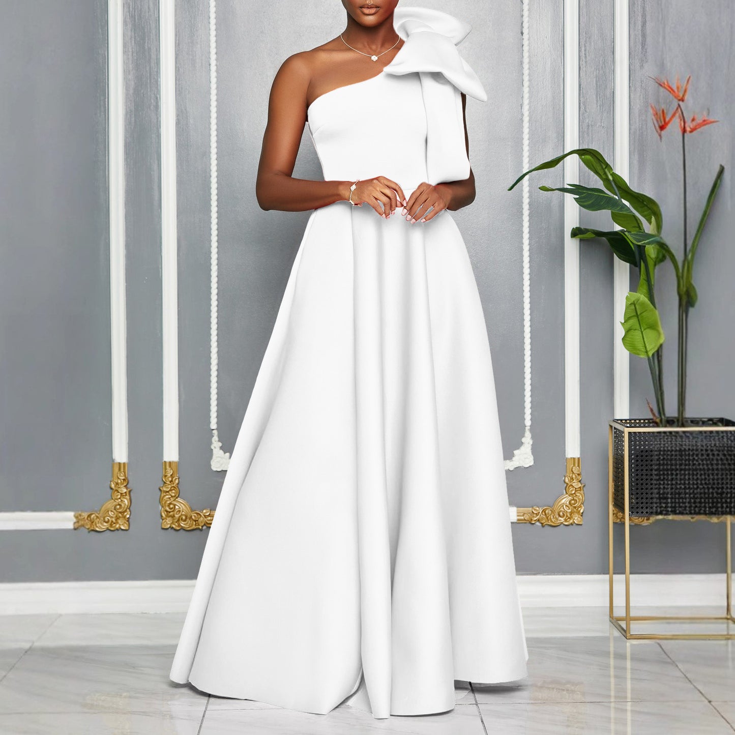 Robe maxi femme avec coupe asymétrique et élégante boucle Chic und Stil